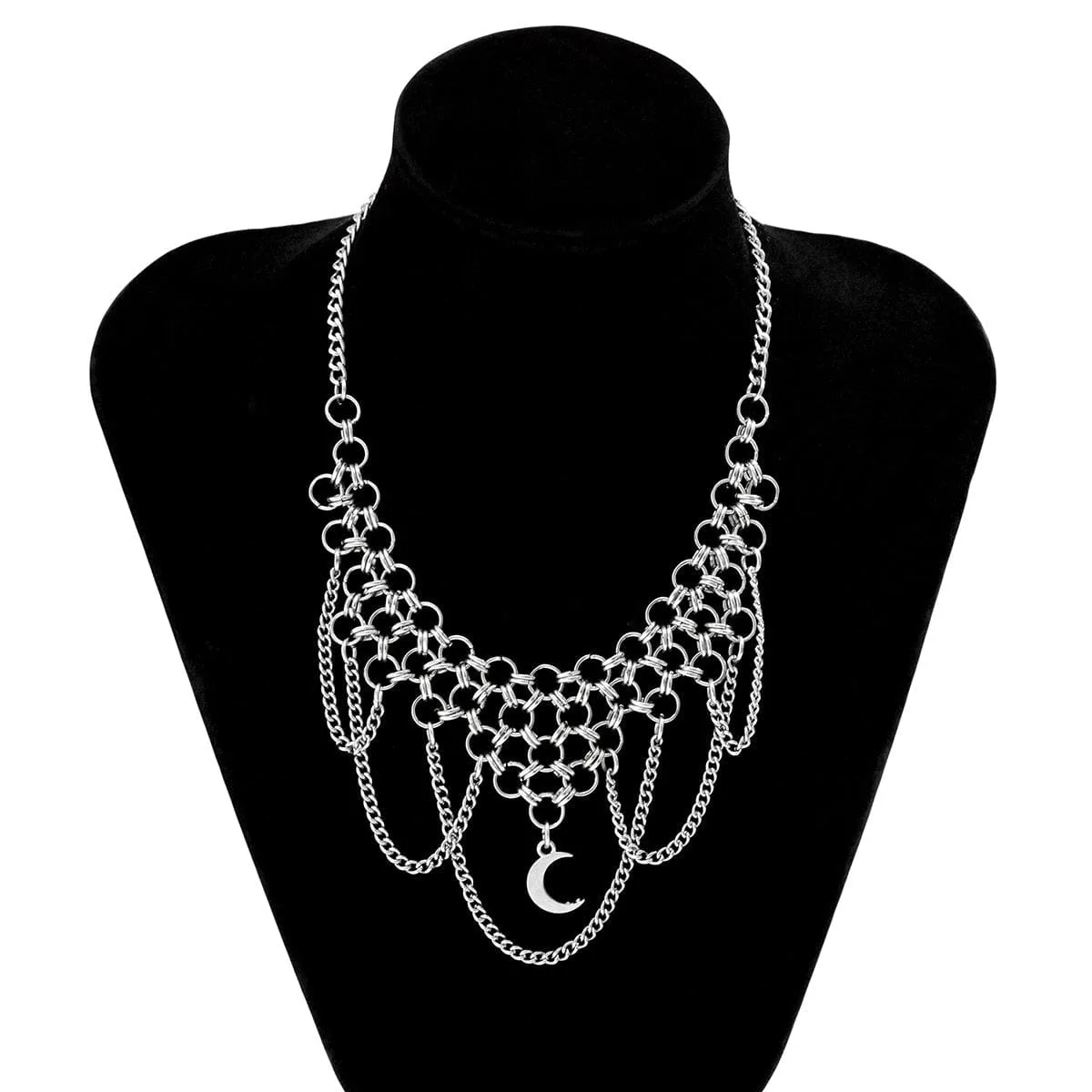 Gothic Layered Moon Phase Pendant Chain Tassel Collar Choker Necklace