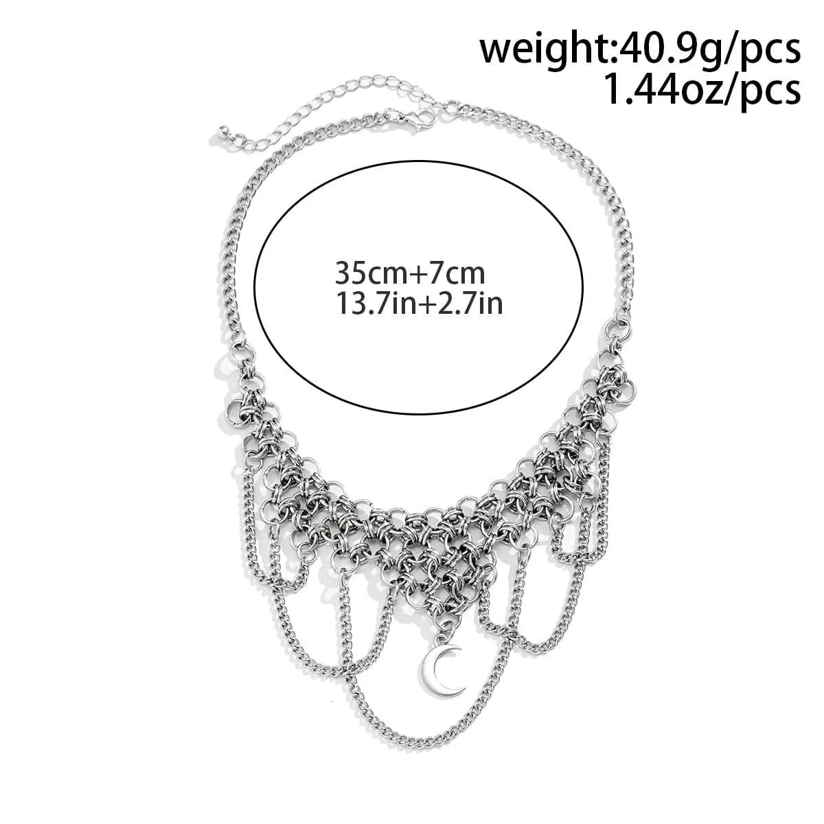 Gothic Layered Moon Phase Pendant Chain Tassel Collar Choker Necklace