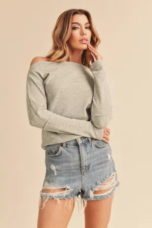 Gray One Shoulder Long Sleeve Knit Top