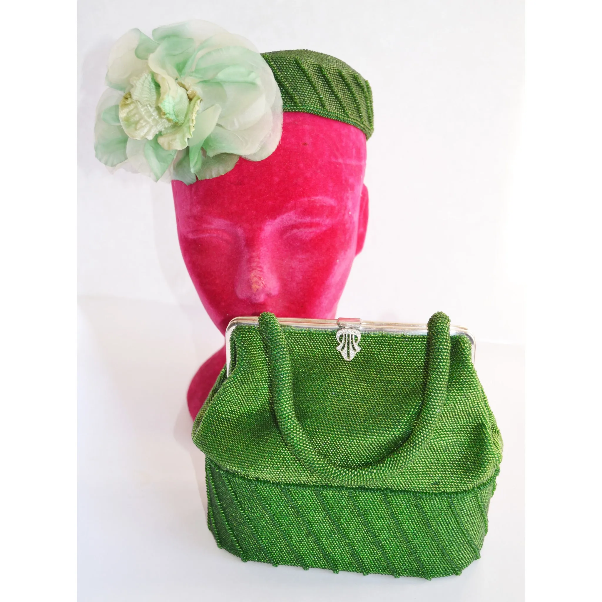 Green Beaded Purse & Hat Set