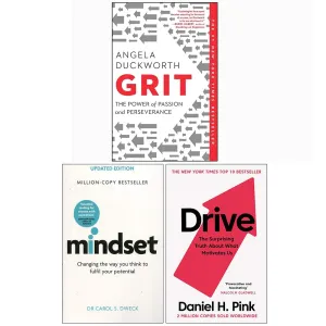 Grit, Mindset Carol Dweck, Drive Daniel H Pink 3 Books Collection Set