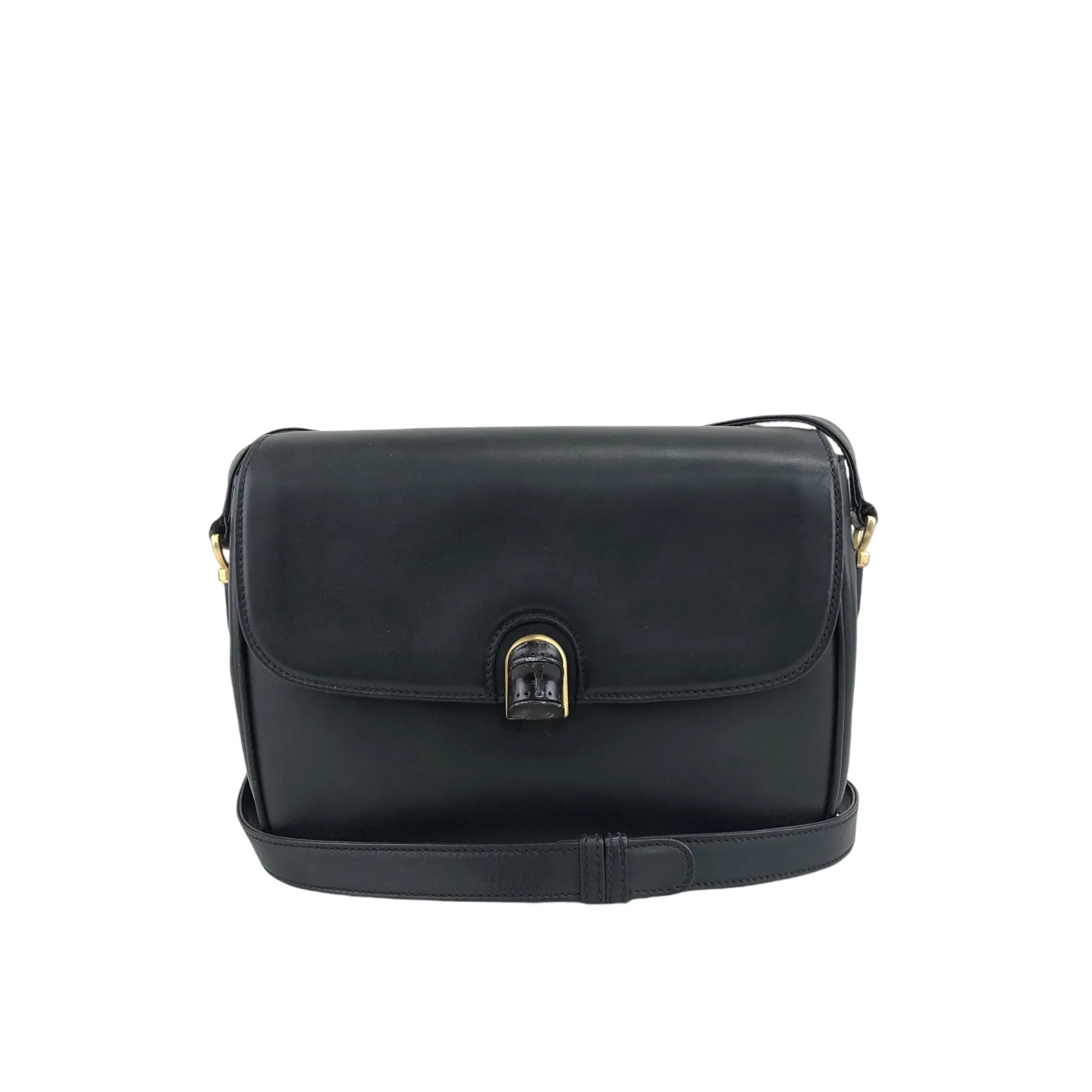 GUCCI Bamboo Turn Lock  Shoulder bag Black Vintage hksc78