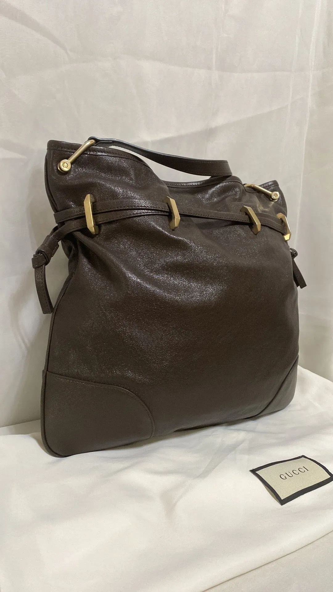 GUCCI Calfskin Leather 1955 Horsebit Cinch Bag In Cocoa