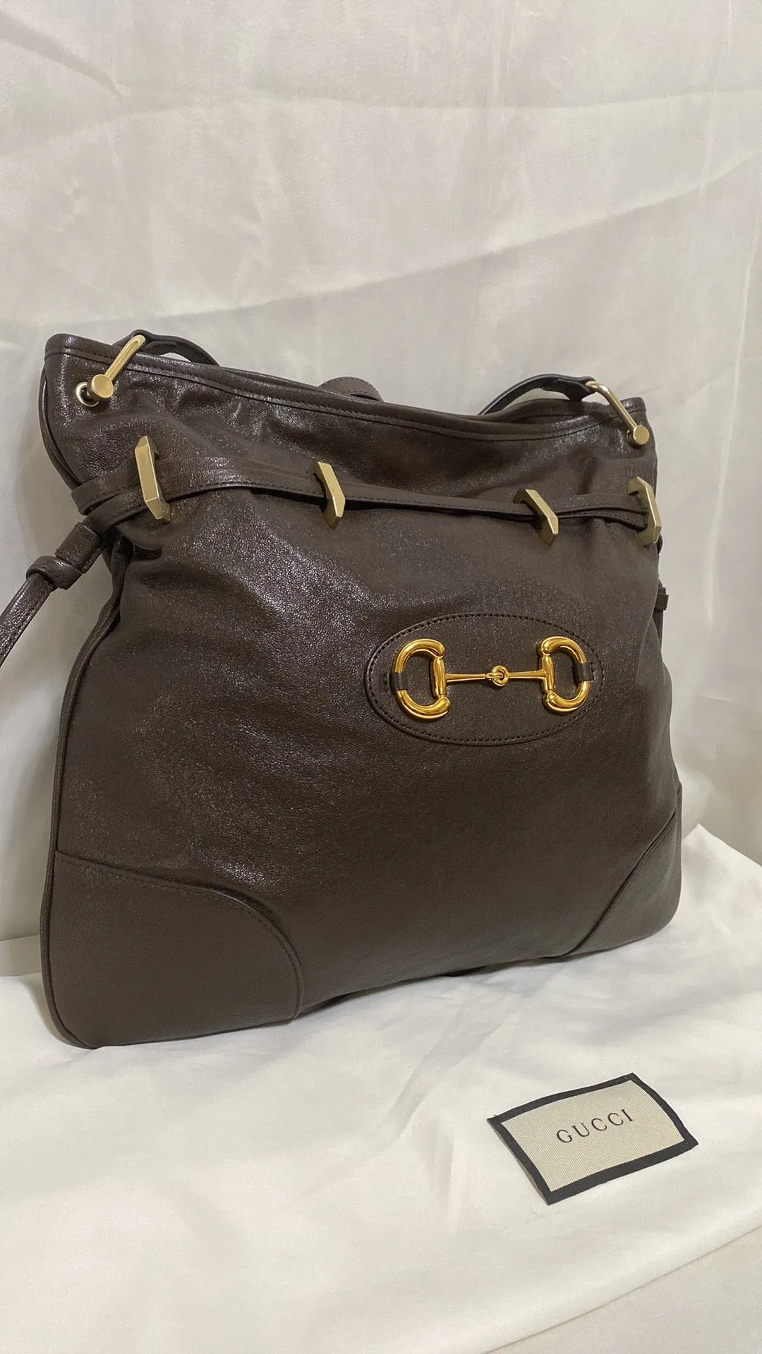 GUCCI Calfskin Leather 1955 Horsebit Cinch Bag In Cocoa