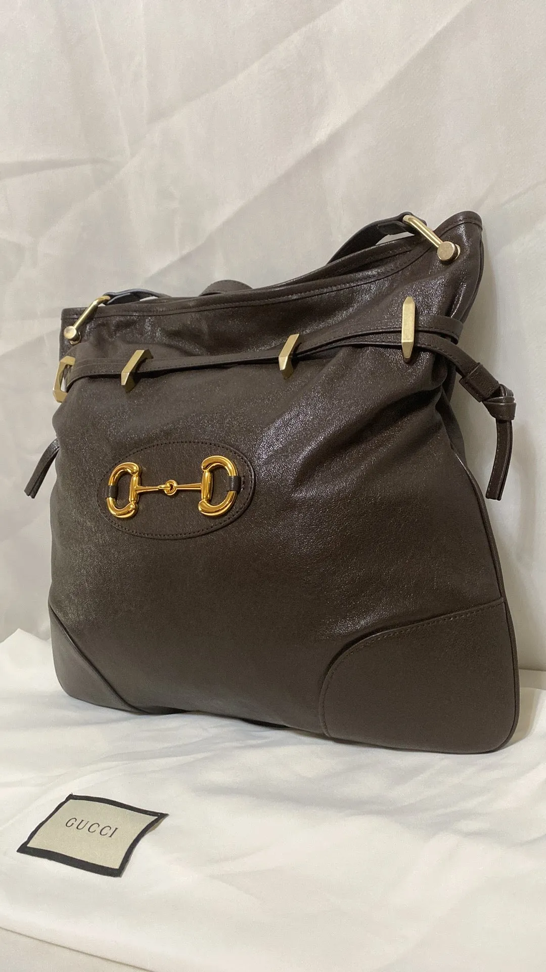 GUCCI Calfskin Leather 1955 Horsebit Cinch Bag In Cocoa