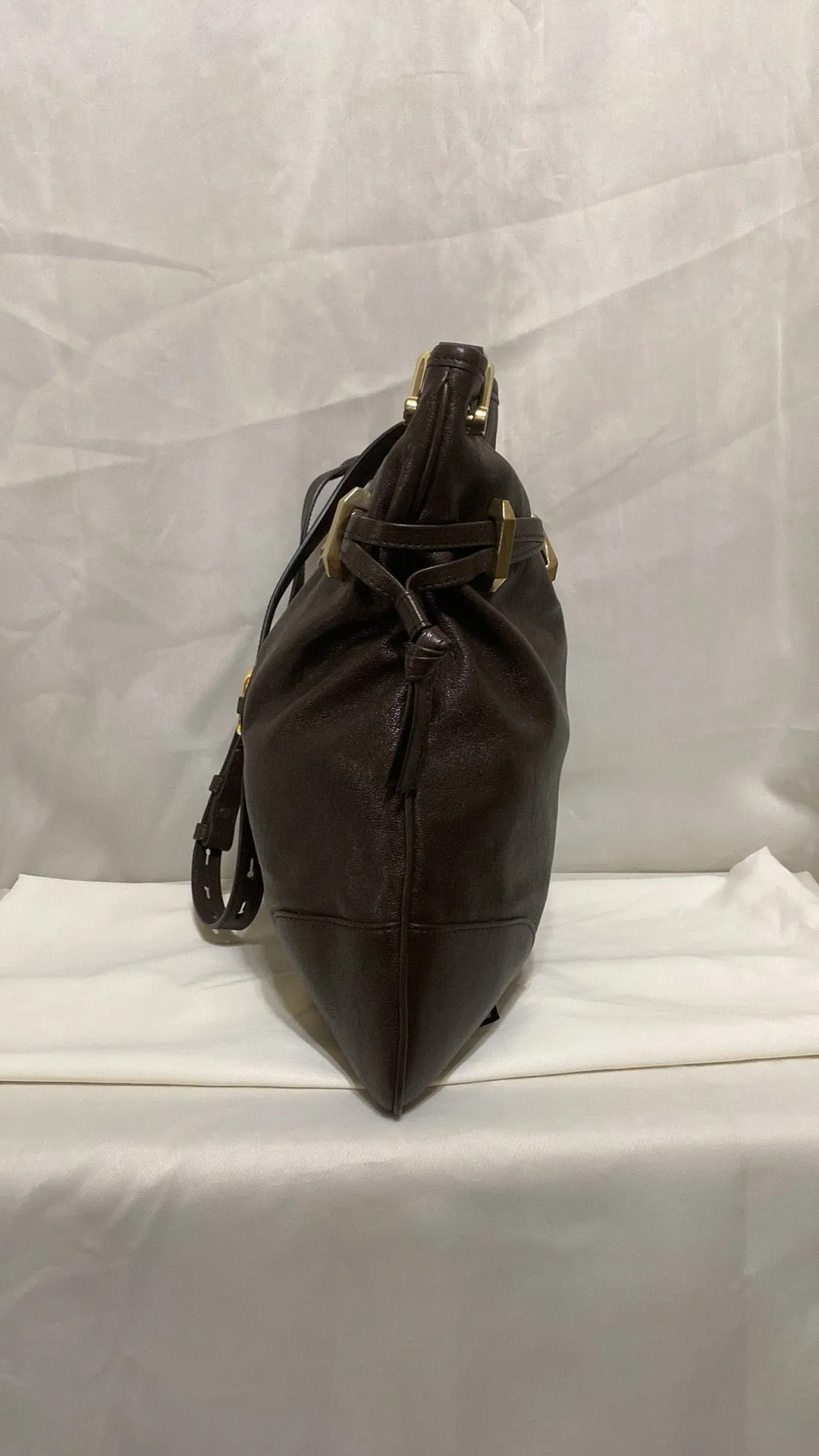 GUCCI Calfskin Leather 1955 Horsebit Cinch Bag In Cocoa