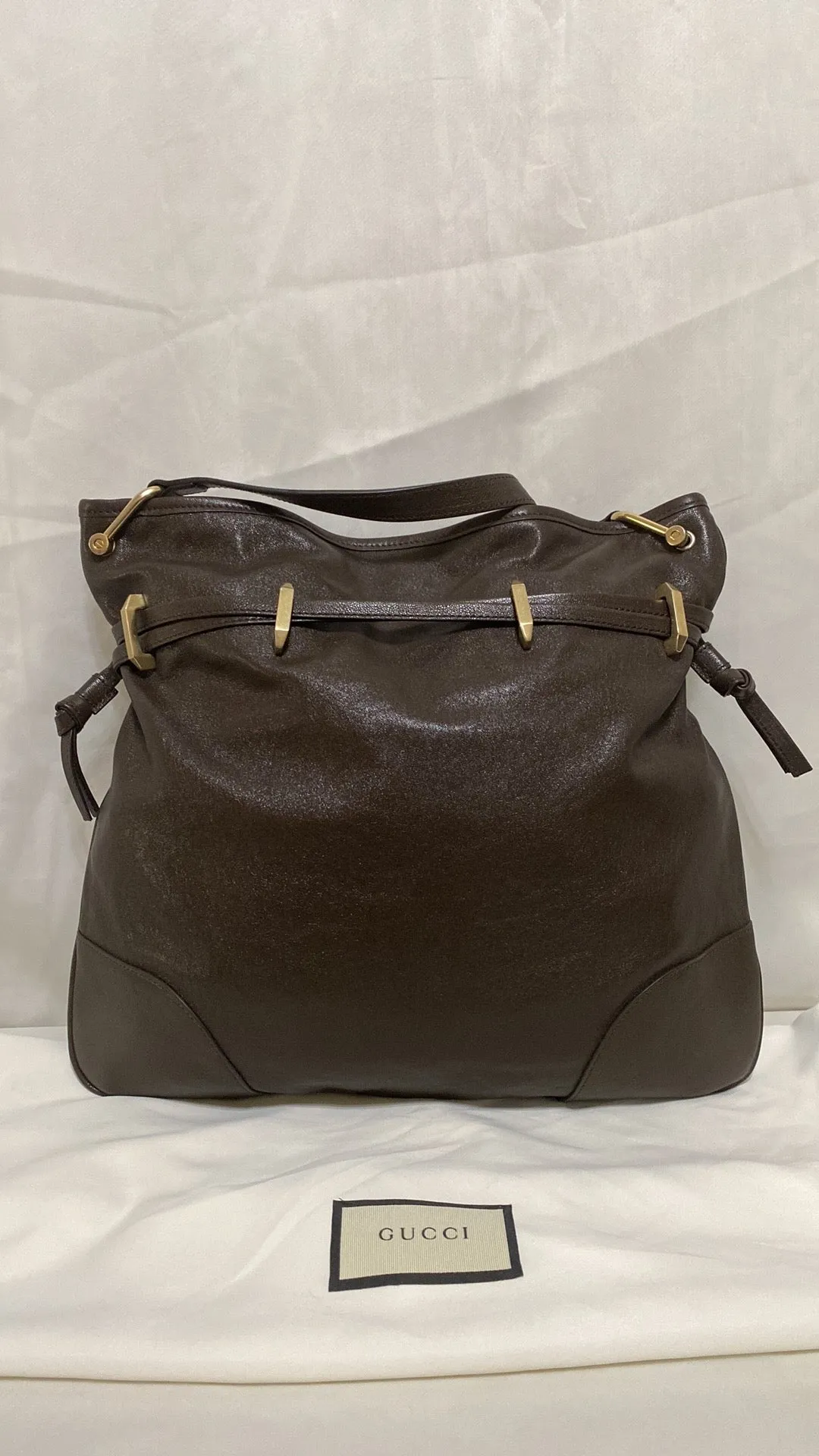 GUCCI Calfskin Leather 1955 Horsebit Cinch Bag In Cocoa