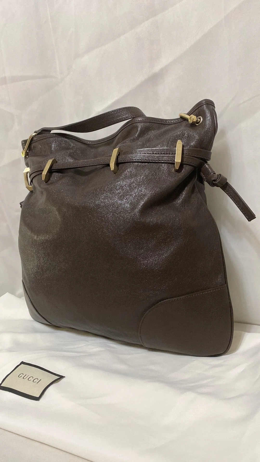 GUCCI Calfskin Leather 1955 Horsebit Cinch Bag In Cocoa