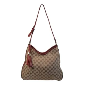 GUCCI Canvas Logo Hobo Style Purse with Tassel
