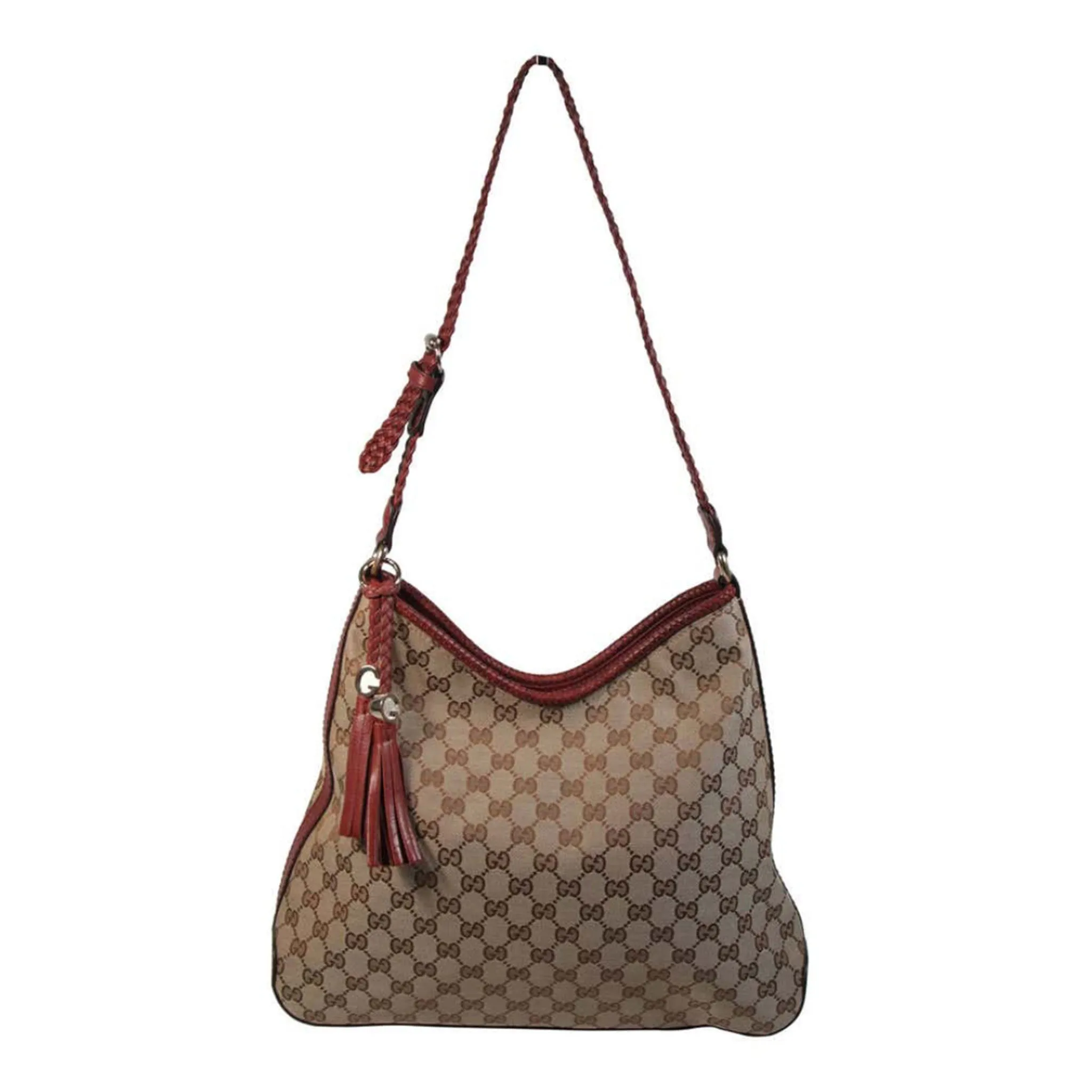 GUCCI Canvas Logo Hobo Style Purse with Tassel