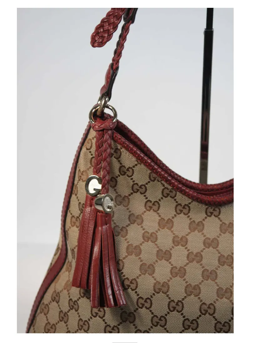 GUCCI Canvas Logo Hobo Style Purse with Tassel