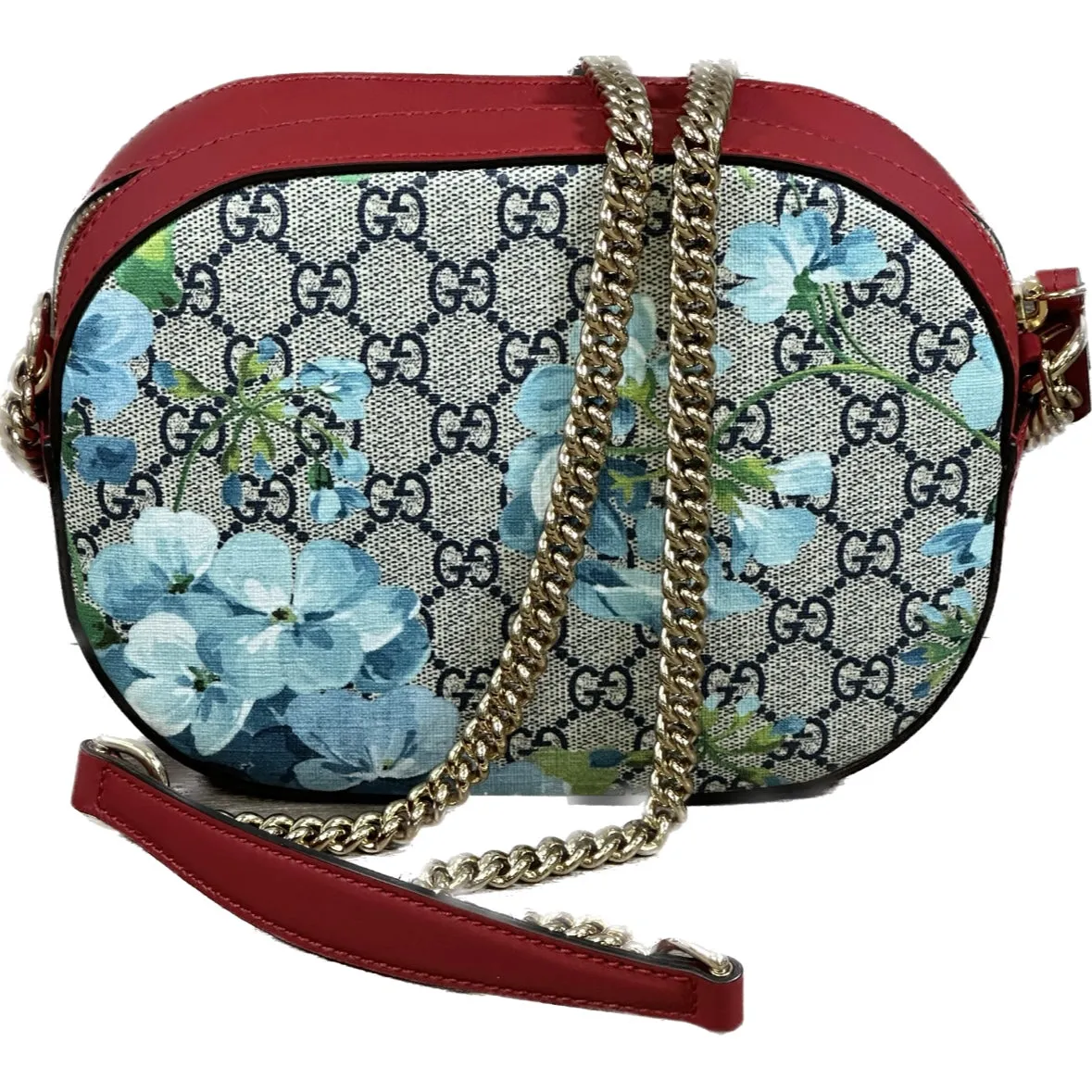 Gucci Chain Crossbody Bag Blooms Print GG Coated Canvas Mini Print, Red