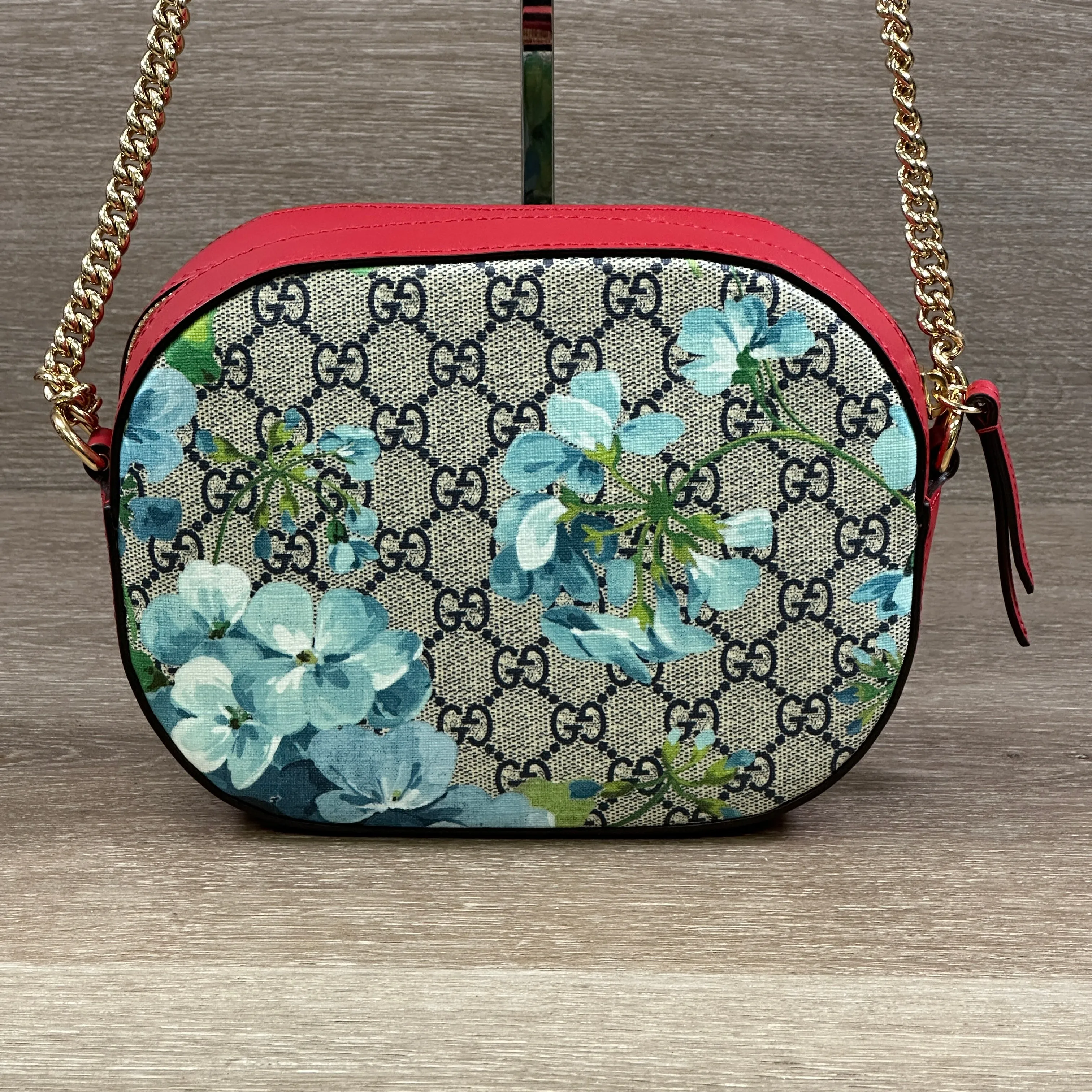 Gucci Chain Crossbody Bag Blooms Print GG Coated Canvas Mini Print, Red