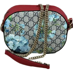 Gucci Chain Crossbody Bag Blooms Print GG Coated Canvas Mini Print, Red