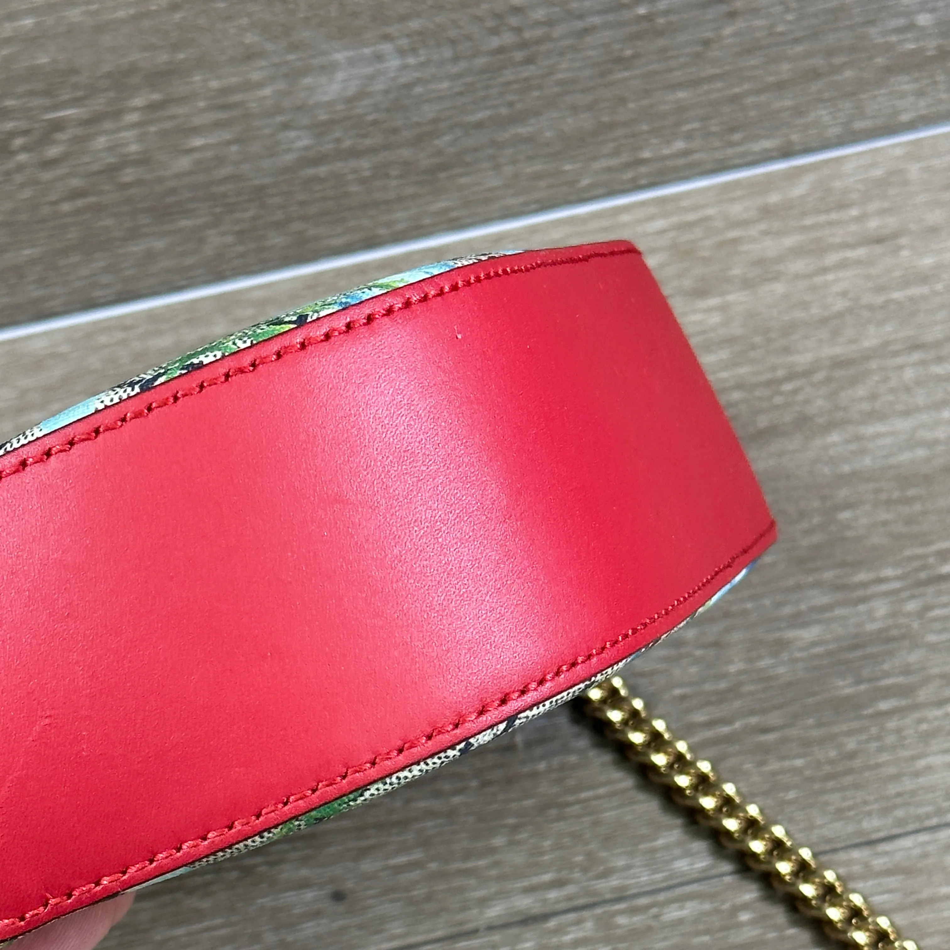 Gucci Chain Crossbody Bag Blooms Print GG Coated Canvas Mini Print, Red