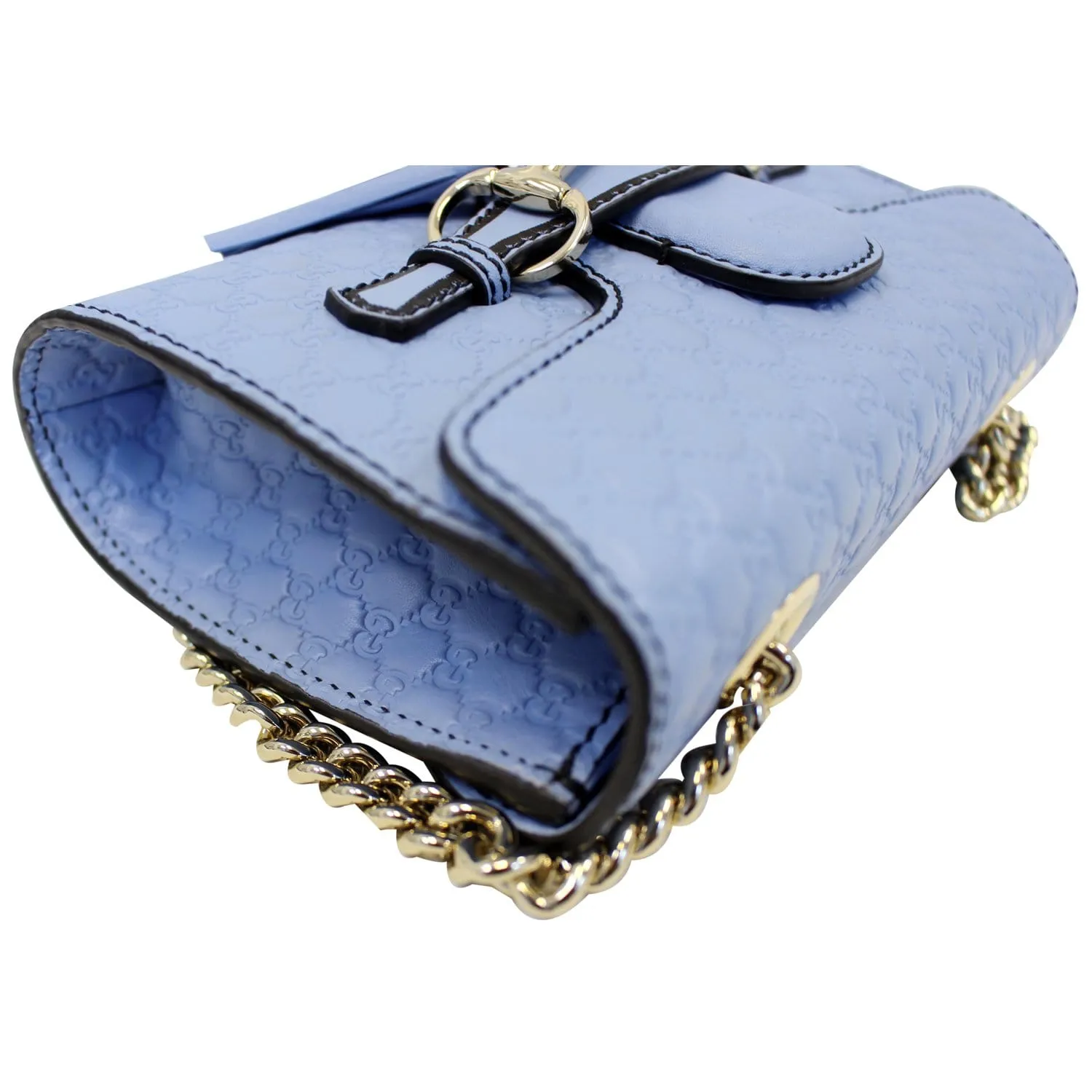 GUCCI Emily Mini Micro GG Guccissima Leather Shoulder Bag Light Blue