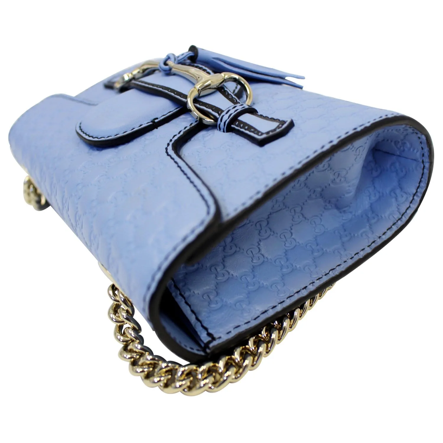 GUCCI Emily Mini Micro GG Guccissima Leather Shoulder Bag Light Blue