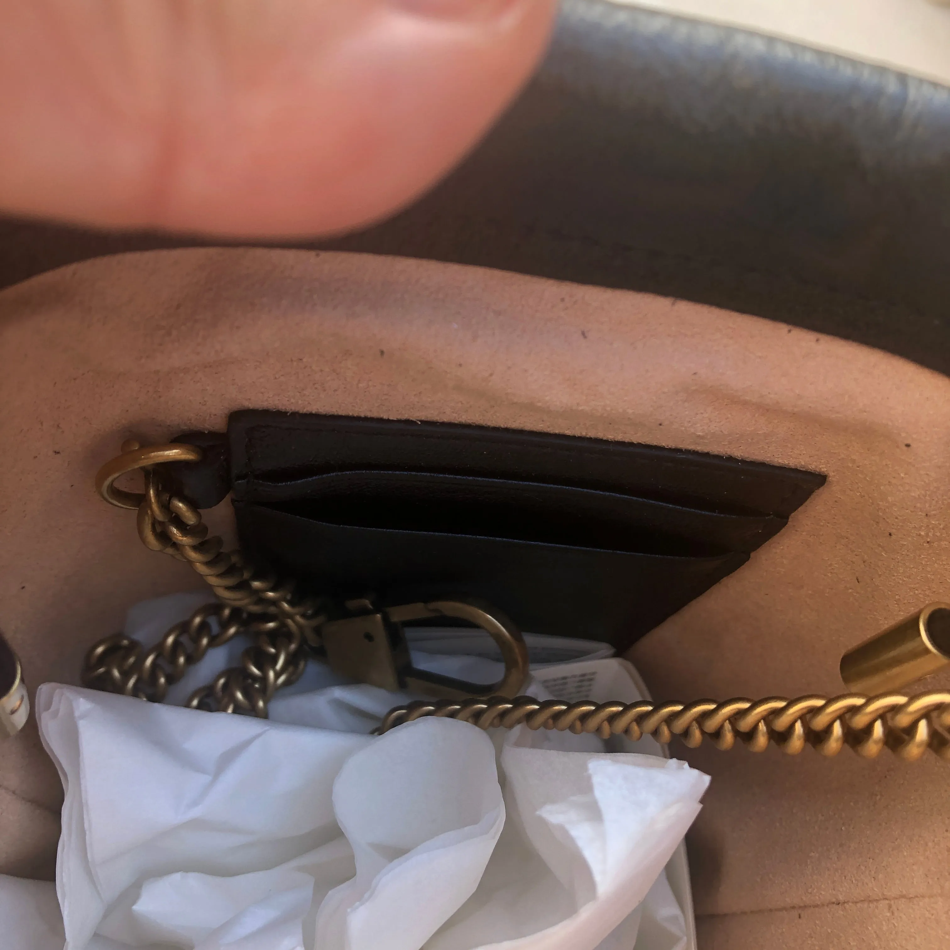 Gucci GG Marmont Bucket Bag in Black and Beige with Red Trim