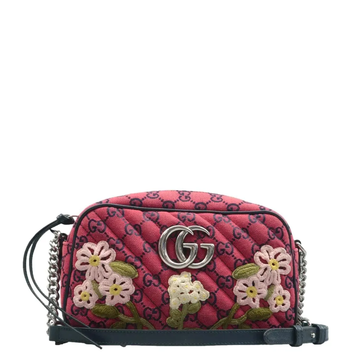 GUCCI GG Marmont Small Monogram Embroidered Diagonal Chain Shoulder Bag Red 447632