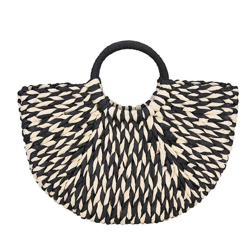 Half round straw bag ladies handbag beach woven women bag