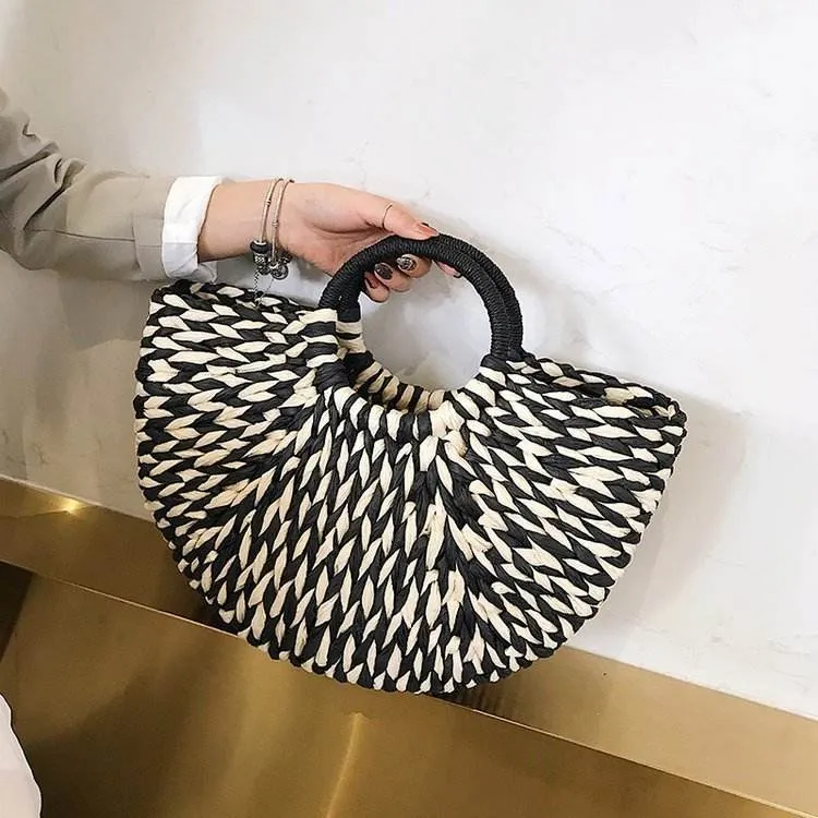 Half round straw bag ladies handbag beach woven women bag