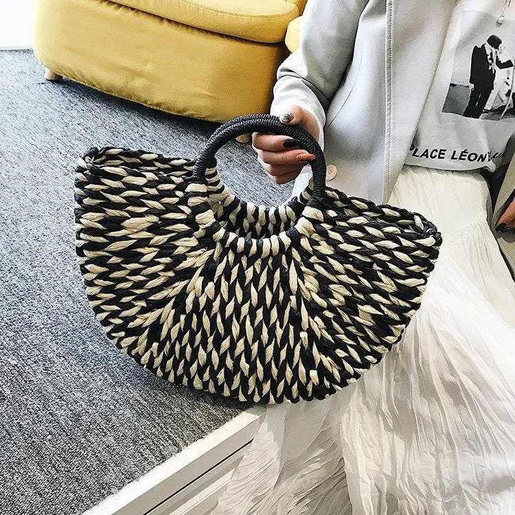 Half round straw bag ladies handbag beach woven women bag