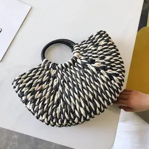 Half round straw bag ladies handbag beach woven women bag