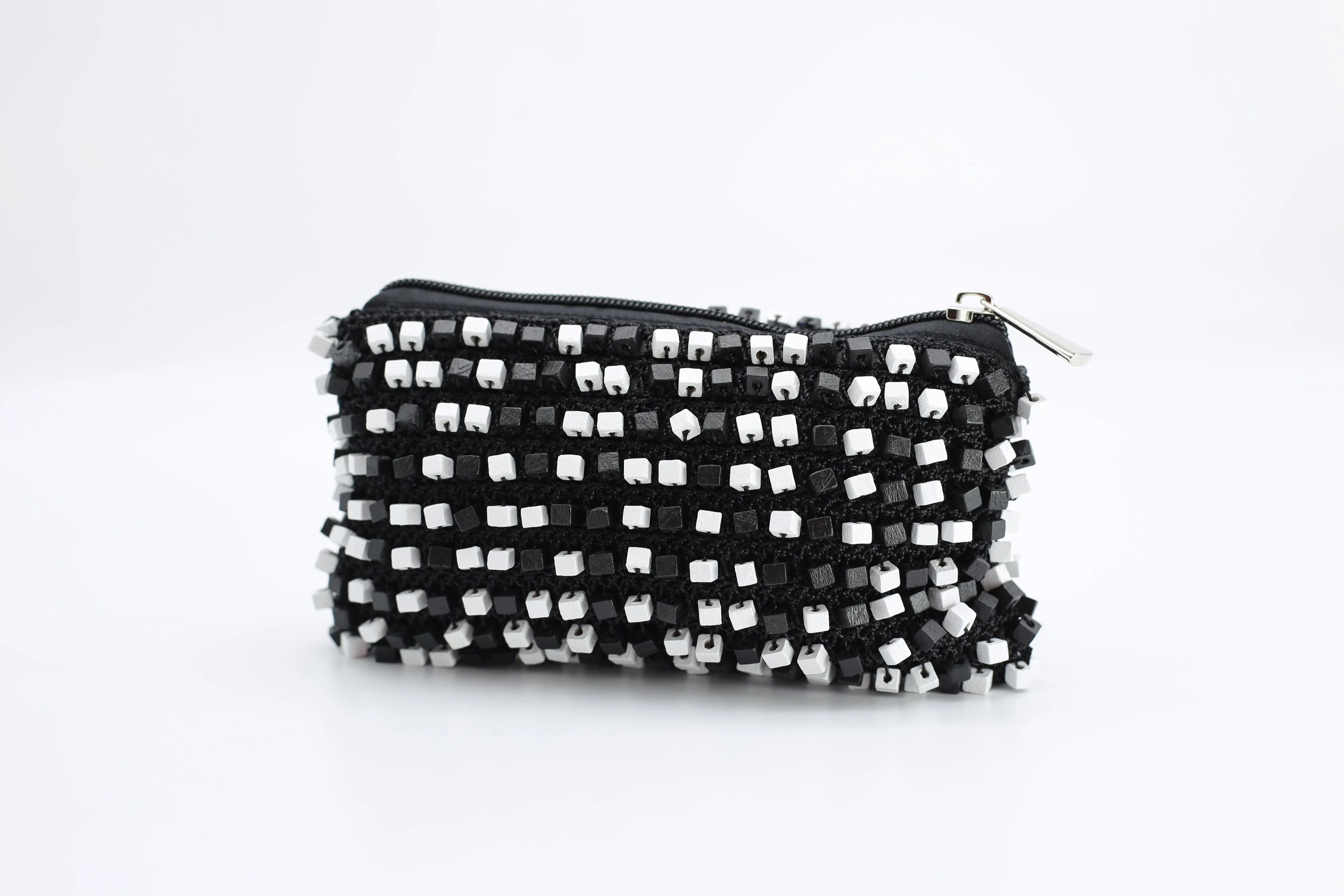 Hand-crocheted Beads Bag - Small - White/Black - PRE ORDER