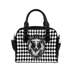 Harlequin Skunk Purse, Black White Bowler Bag Handbag