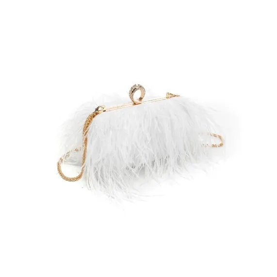 Harlow feather evening bag: White