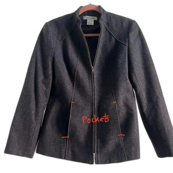 Harve Benard Black Wool Zip Up Coat Women’s Size 6 Classic Fitted Chic Layer