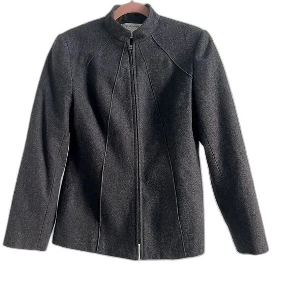Harve Benard Black Wool Zip Up Coat Women’s Size 6 Classic Fitted Chic Layer