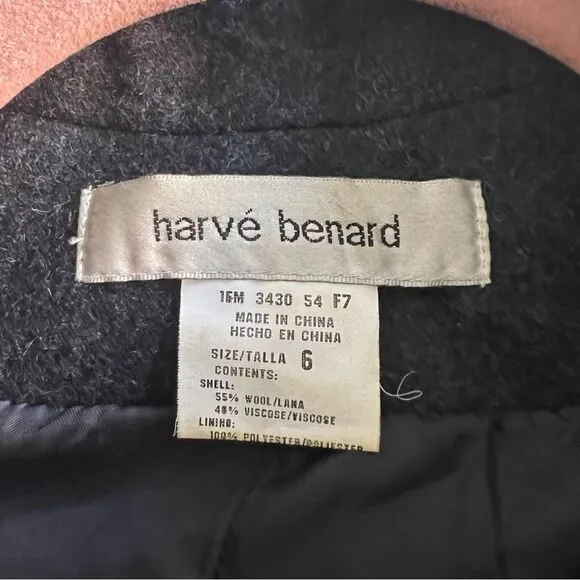 Harve Benard Black Wool Zip Up Coat Women’s Size 6 Classic Fitted Chic Layer