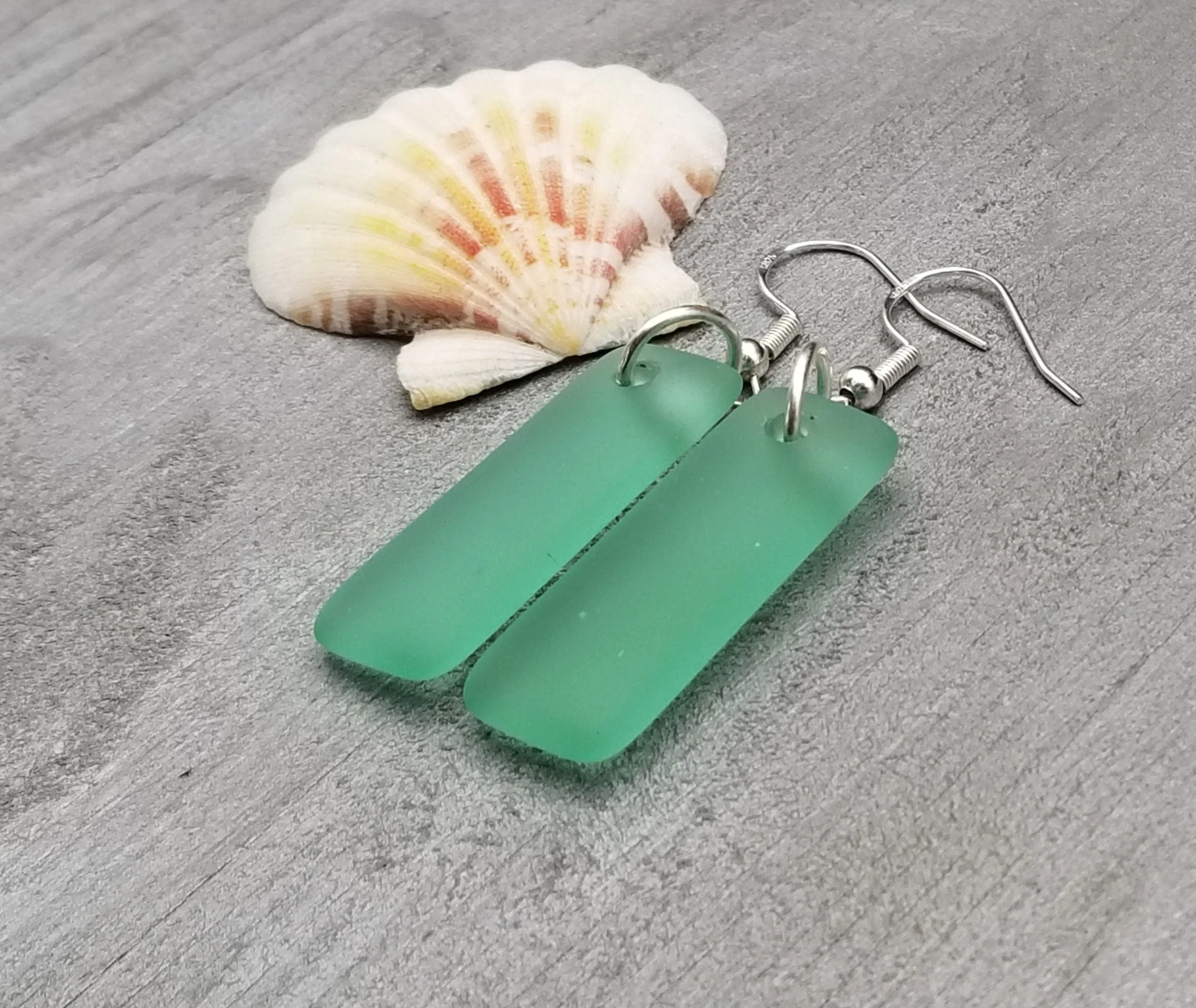 Hawaiian Jewelry Sea Glass Earrings, Rectangle Minimalist Jewelry Aquamarine Earrings, Sea Glass Birthday Gift (March Birthstone)