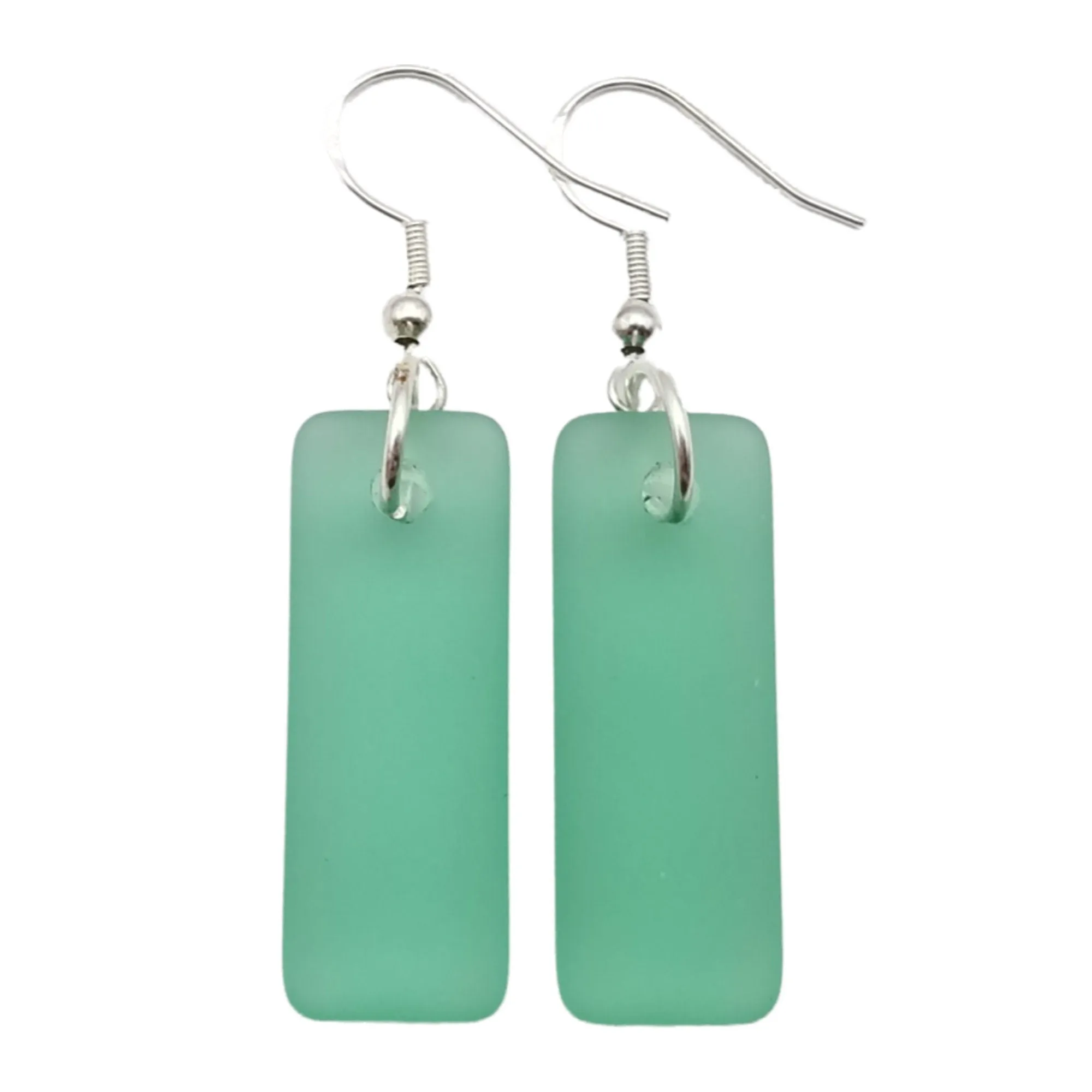 Hawaiian Jewelry Sea Glass Earrings, Rectangle Minimalist Jewelry Aquamarine Earrings, Sea Glass Birthday Gift (March Birthstone)