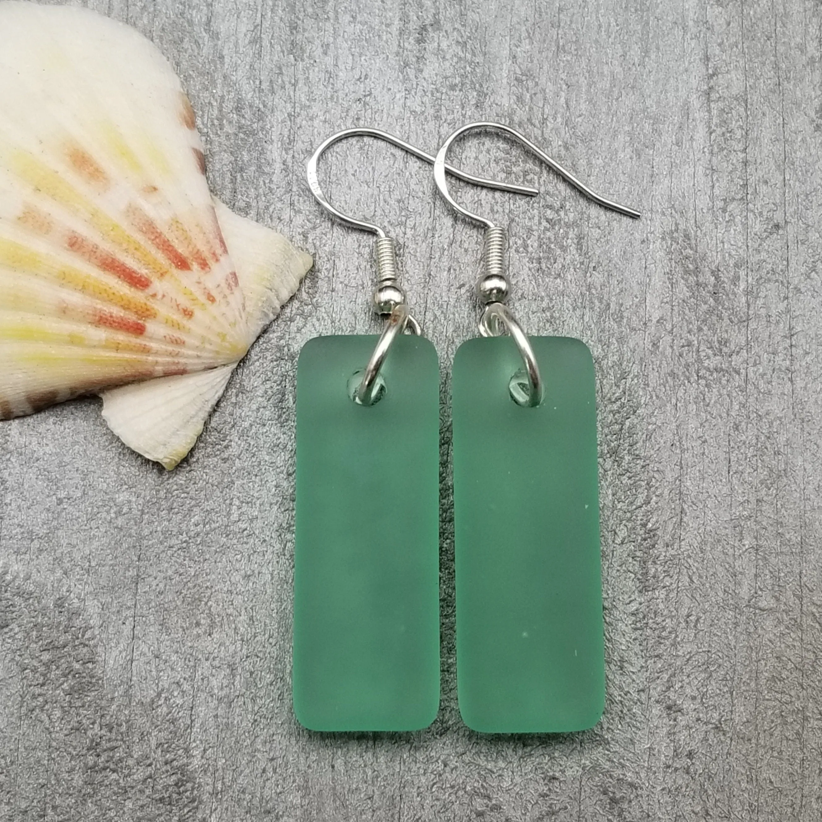 Hawaiian Jewelry Sea Glass Earrings, Rectangle Minimalist Jewelry Aquamarine Earrings, Sea Glass Birthday Gift (March Birthstone)
