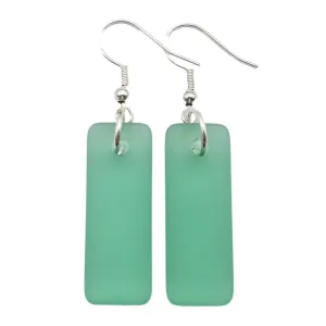 Hawaiian Jewelry Sea Glass Earrings, Rectangle Minimalist Jewelry Aquamarine Earrings, Sea Glass Birthday Gift (March Birthstone)