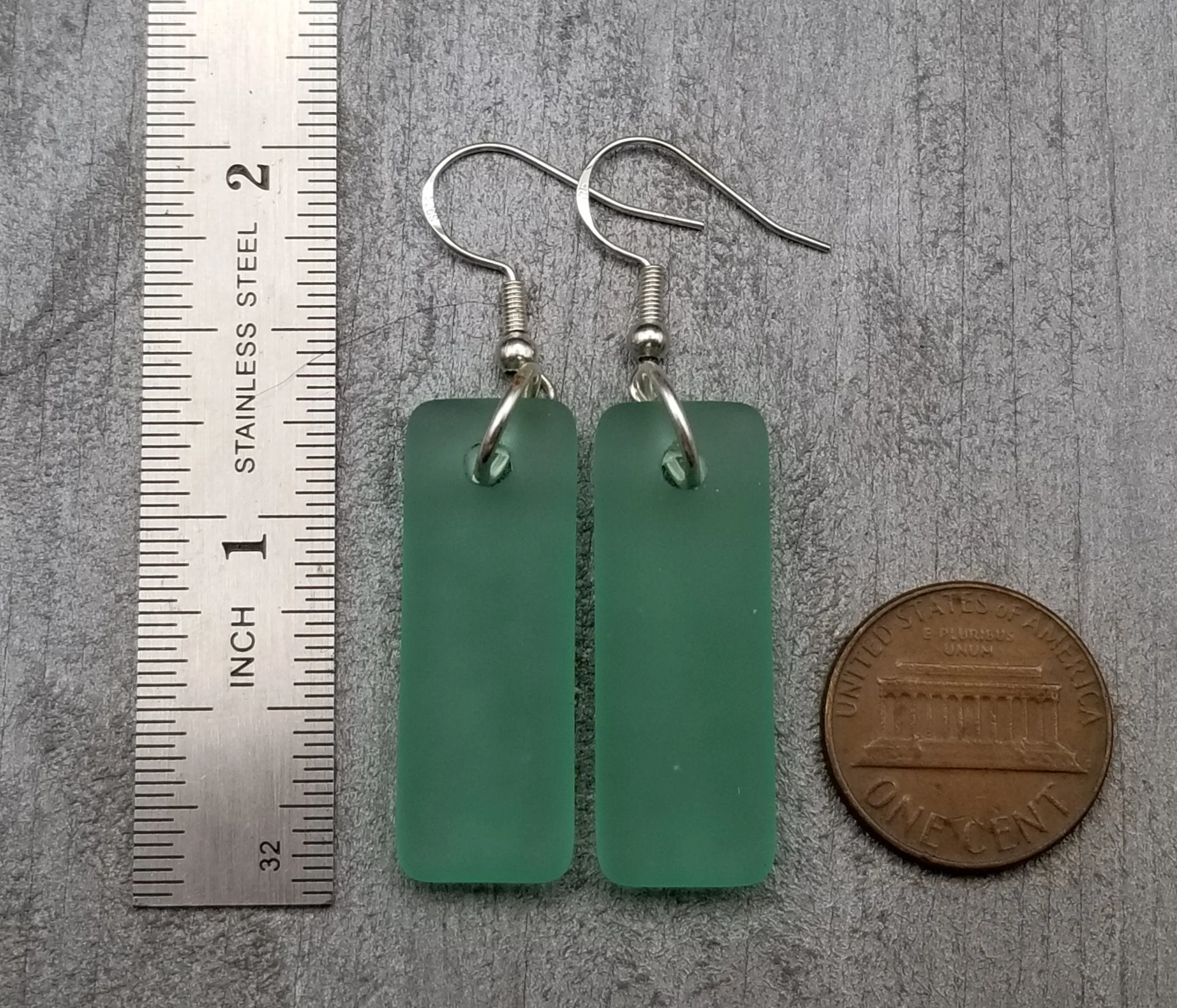 Hawaiian Jewelry Sea Glass Earrings, Rectangle Minimalist Jewelry Aquamarine Earrings, Sea Glass Birthday Gift (March Birthstone)