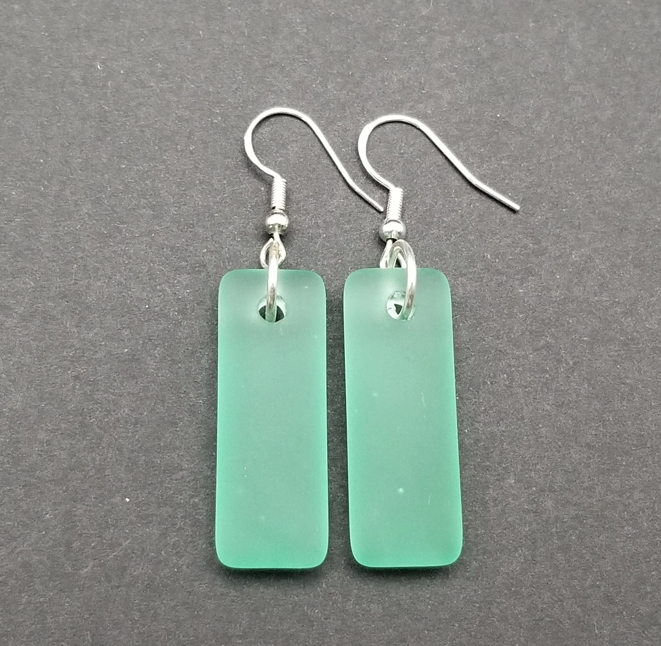 Hawaiian Jewelry Sea Glass Earrings, Rectangle Minimalist Jewelry Aquamarine Earrings, Sea Glass Birthday Gift (March Birthstone)