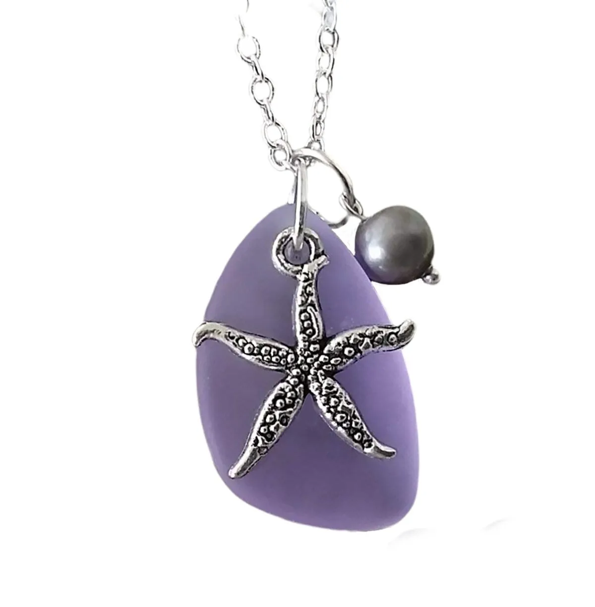 Hawaiian Jewelry Sea Glass Necklace, "Magical Color Changing" Purple Necklace Starfish Necklace Sea Glass Birthday Gift(February Birthstone)