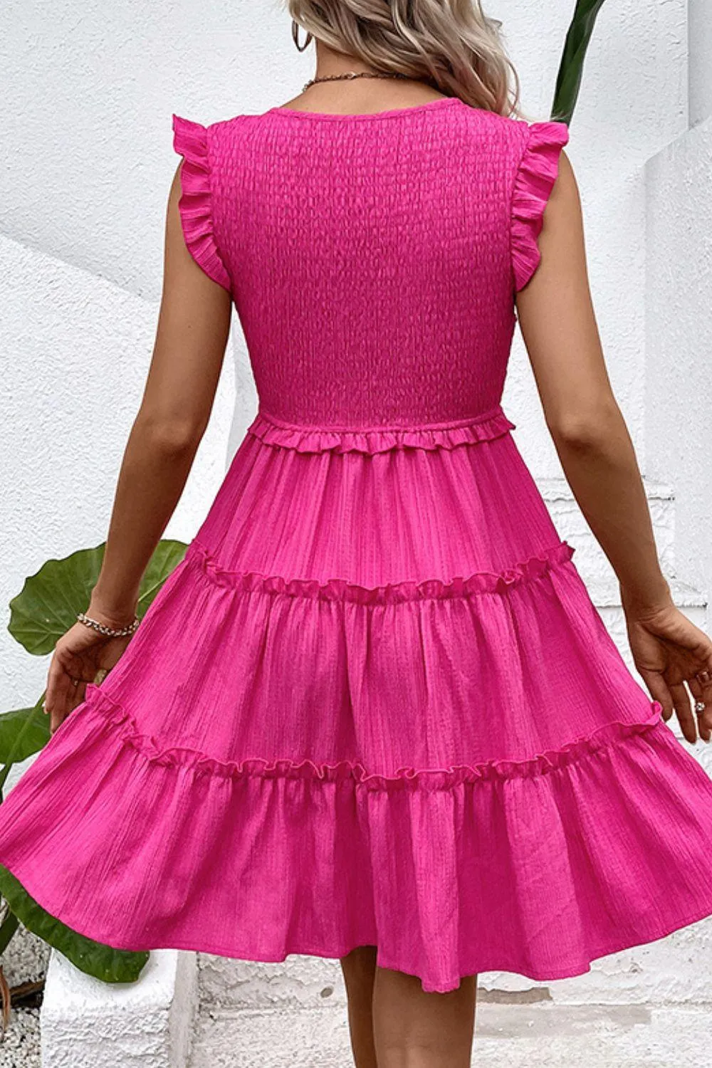 Hazel Blues® |  Smocked Frill Trim Deep V Dress