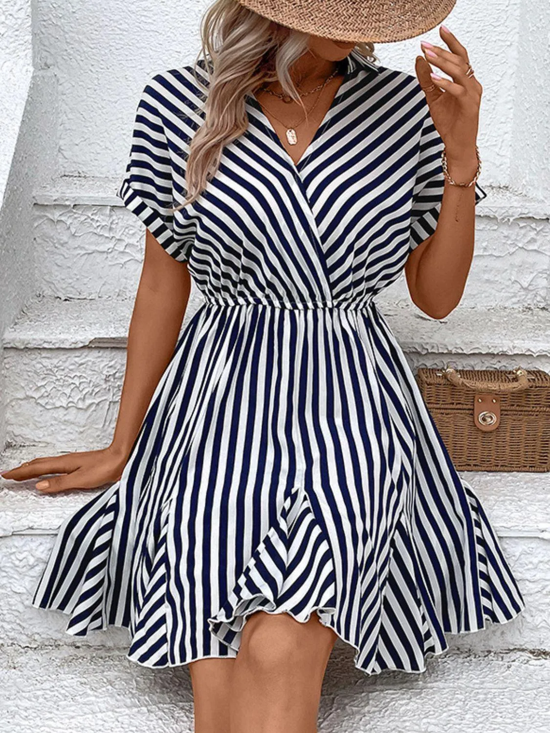 Hazel Blues® |  Striped Johnny Collar Mini Dress