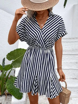 Hazel Blues® |  Striped Johnny Collar Mini Dress