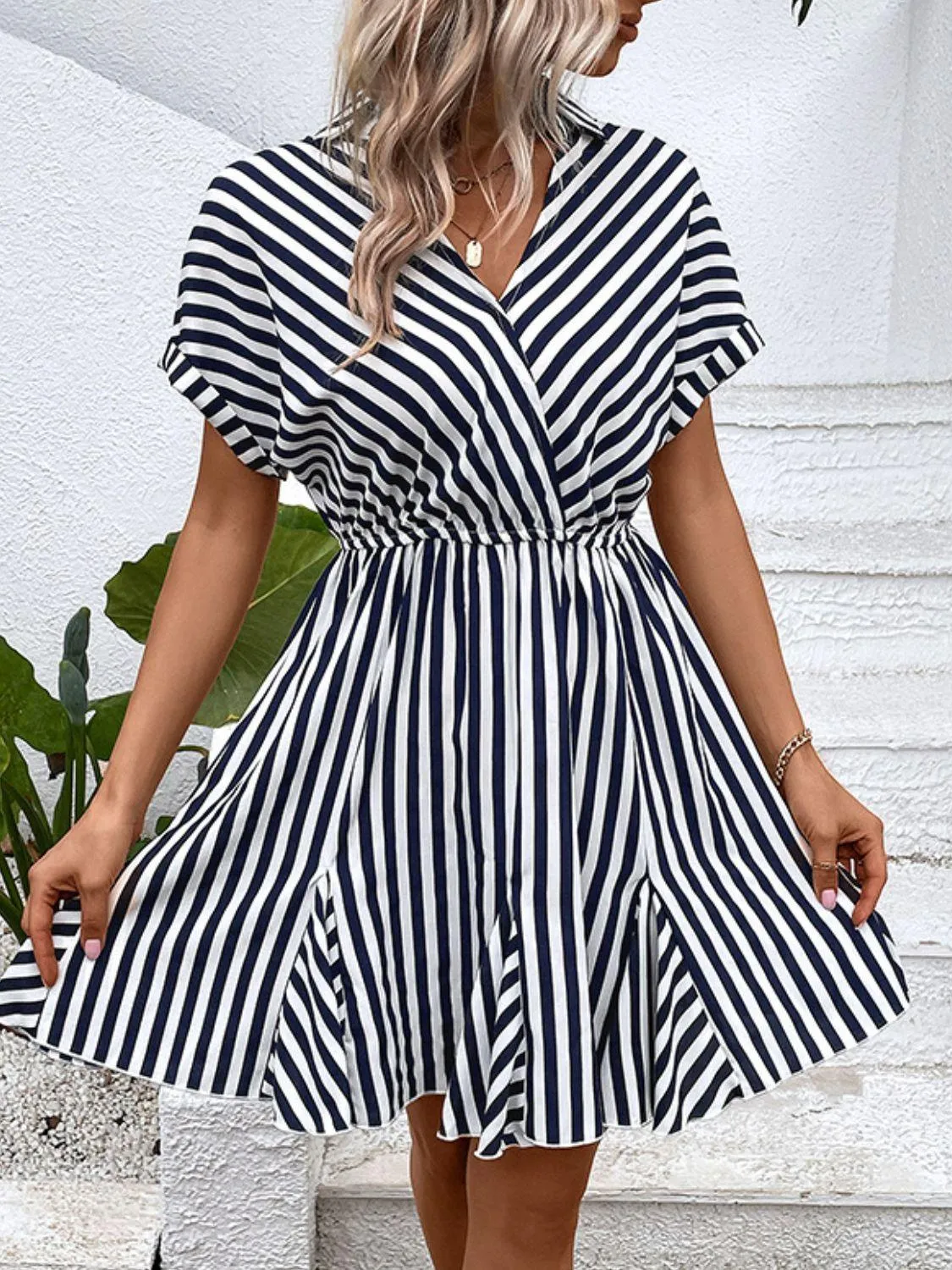 Hazel Blues® |  Striped Johnny Collar Mini Dress