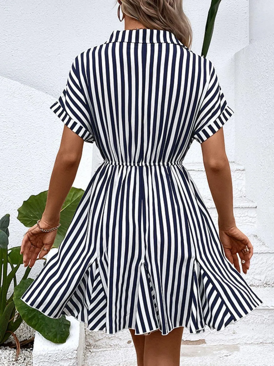 Hazel Blues® |  Striped Johnny Collar Mini Dress