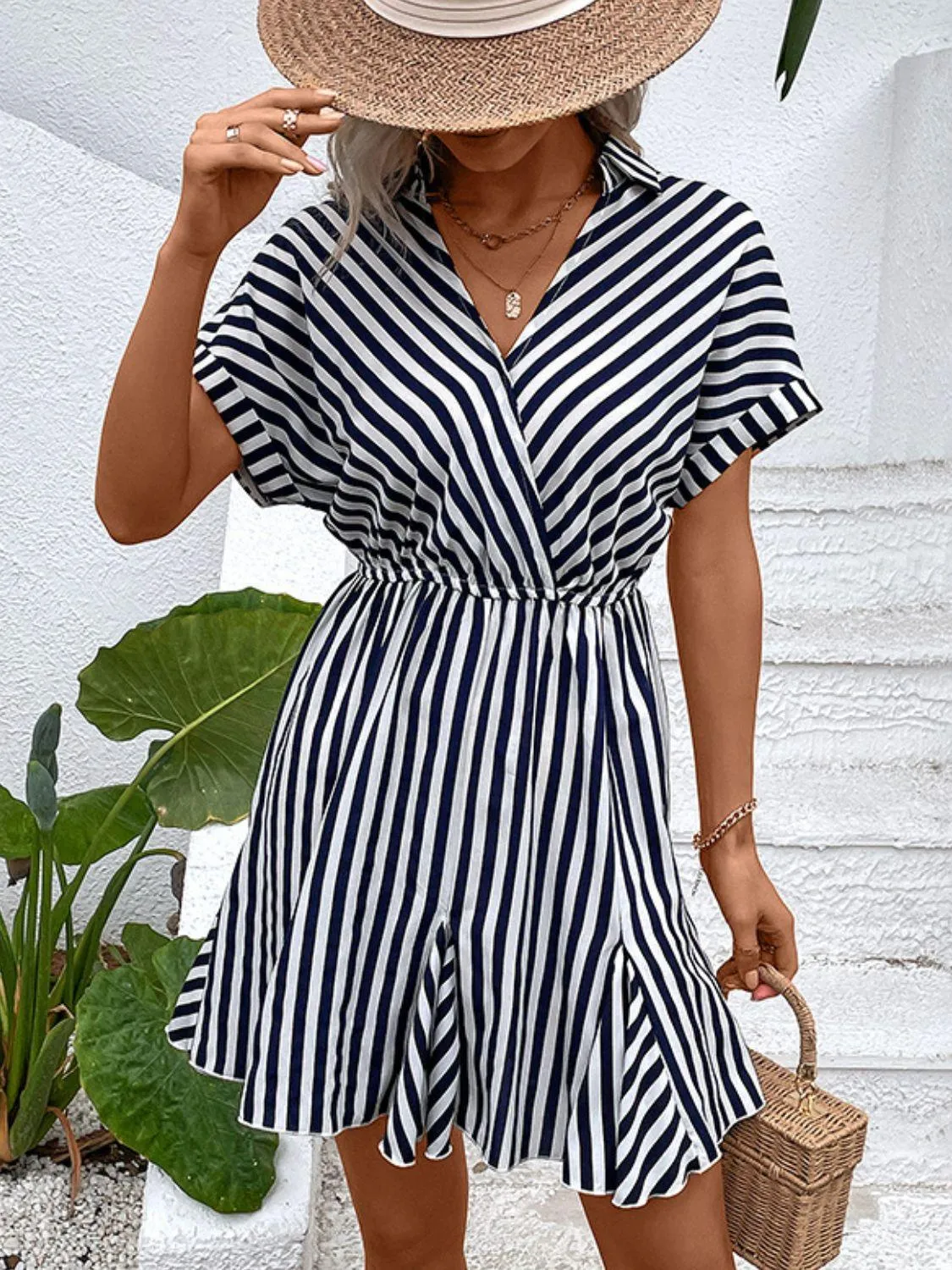 Hazel Blues® |  Striped Johnny Collar Mini Dress