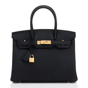 Hermes Black Birkin 30cm Togo Gold Hardware
