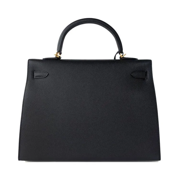 Hermes Black Epsom Sellier Kelly 35cm Gold Hardware X Stamp Superb