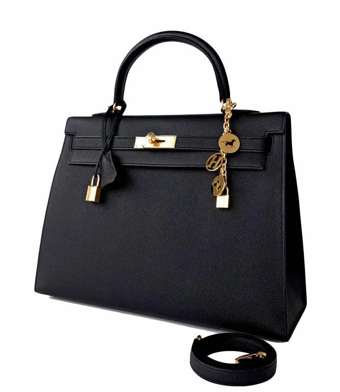 Hermes Black Epsom Sellier Kelly 35cm Gold Hardware X Stamp Superb