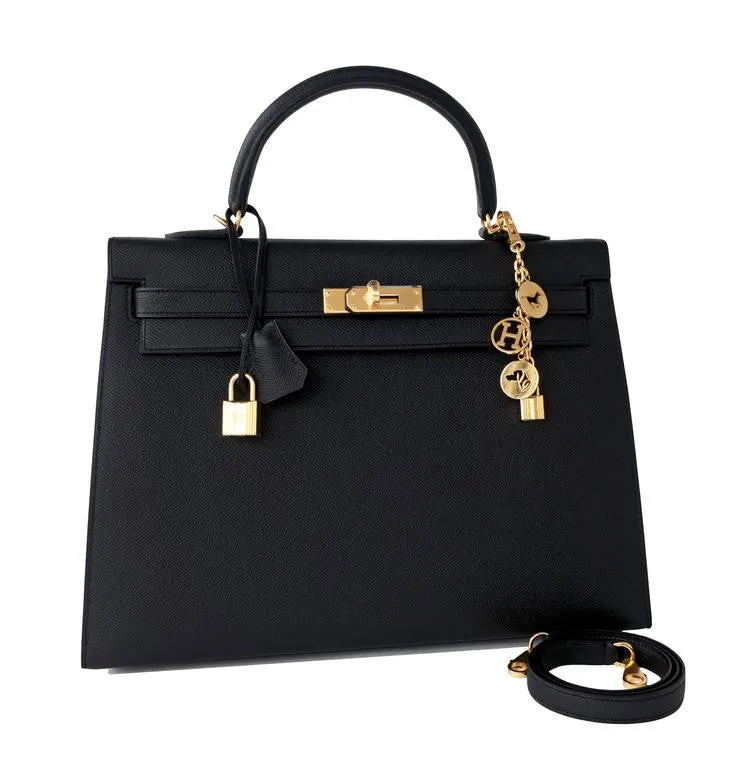 Hermes Black Epsom Sellier Kelly 35cm Gold Hardware X Stamp Superb